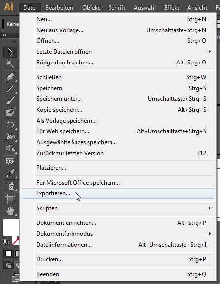 Adobe Illustrator - Datei - Exportieren